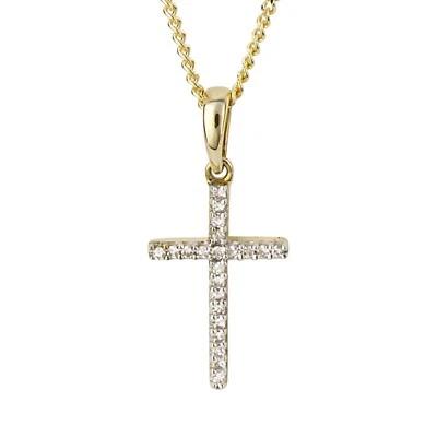 Diamond Cross Pendant 9ct Yellow Gold 375 Hallmarked British Made - Image 1 of 3