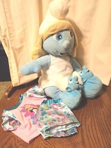 Limited Edition Build a Bear Smurfette Dress Pajamas Clumsy Slippers Stuffed - Picture 1 of 10