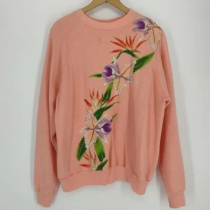 Vintage Floral Bird Of Paradise Custom Design Peachy Pink Grandma Sweatshirt - Picture 1 of 8