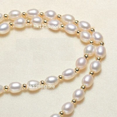 Classic 5-6mm White AAAA South Sea Pearl Necklace 32" 14k Gold Plated - Image 1 of 4