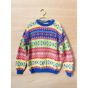 United Colors of Benetton Vintage Colorful Patterned Knit Sweater Kids Size M - Picture 1 of 5
