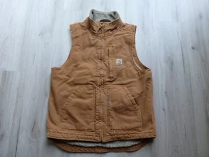 Gilet Carhartt uomo tela d'anatra S marrone vestibilità ampia foderato sherpa vernice macchia OV4277-M - Foto 1 di 12