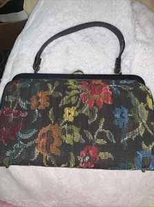 Cartera de mano de cuero tapiz floral Kadin de colección? Cerradura de pestillo de mango hecha en EE. UU. - Imagen 1 de 11