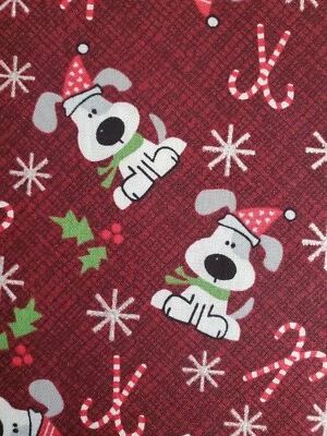 Tela de algodón granate para cachorros de Navidad I Woof You BTHY 18×42 Foto 1 de 3