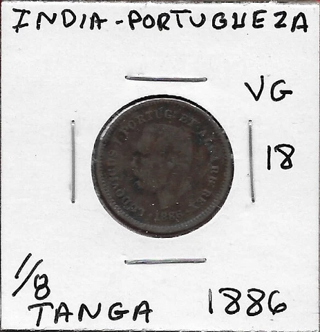 INDIA PORTUGUESA 1/8 TANGA 1886 PORTRAIT OF KING LUDOVICUS I,LUIS I,CROWNED SHIE Cover