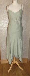 VESTIDO ASIMÉTRICO VINTAGE PER UNA LINO CORTE SESGADO VERDE PÁLIDO FLORAL UK 10 L - Imagen 1 de 10