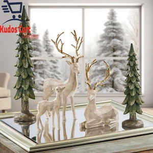 Decorative Deer Family with Trees Christmas Decoration Xams Ornament Handcrafted - Picture 1 of 8