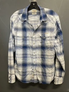 Lucky Brand Distinctive Western Blue Plaid Pearl Snap Long Sleeve Shirt Size M  - Foto 1 di 7