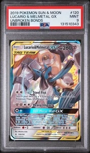 2019 Pokemon Sonne & Mond Unbroken Bonds #120 Lucario & Melmetal GX PSA 9 - Bild 1 von 2