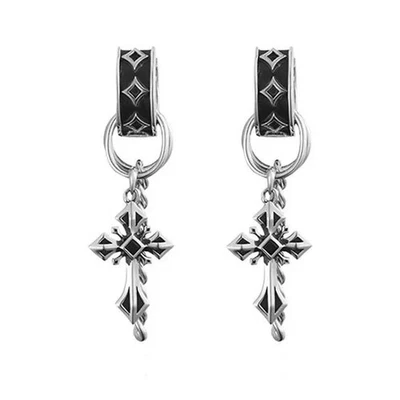 ✝️ Gothic Ohrringe silber Creolen Damen Kreuz Ohrhänger Rock Biker Schmuck 🔥 - Bild 1 von 4
