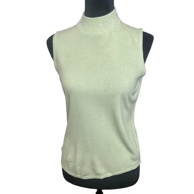Mercer Street Studio Women's Knit Sweater Top S Green Sleeveless Pearl Beaded - Image 1 of 4