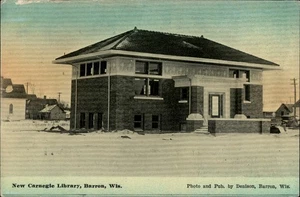 Barron,WI New Carnegie Library 1913 Wisconsin Postcard - Picture 1 of 2