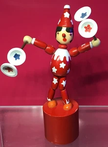 Marioneta Plegable Push Up Madera De Colección Rojo Blanco Elfo o Bufón - Imagen 1 de 7