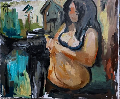 Boudoir Landscape Figure Cubism Oil Painting 18x24 On Canvas Original Signed BVC - Image 1 of 3