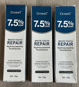 Croent 7.5% nHAP White Tooth Repair Hydroxyapatite Toothpaste Lot Of 3 - Picture 1 of 4