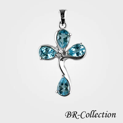 925 Sterling Silver Cross Pendant with Sky Blue Topaz Gemstones Foto 1 de 2
