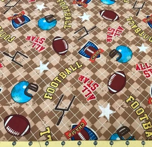 Football on Brown 100% cotton fabric sold by the yard #1882 - Picture 1 of 1
