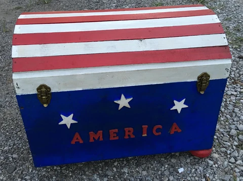 America Red White Blue Flag Wood Trunk wooden vintage chest box storage Cover