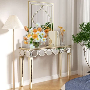 Sleek Extra Long Mirrored Console Table for Entryway Living Room 4 Elegant Legs - Picture 1 of 12