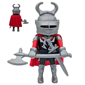 Playmobil figura caballero negro/rojo cuernos hacha capa medieval - Imagen 1 de 1