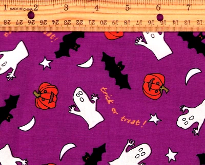 Halloween Ghosts Pumpkins Bats Purple Cotton Fabric Sewing 2  yds x 44" - Image 1 of 2