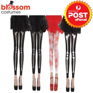 AC1416 Zombie Skeleton Blood Stain Stockings Halloween Costume Footless Tights - Picture 1 of 6