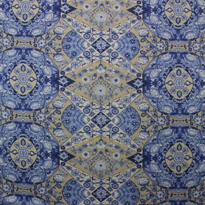 WAVERLY REFLECTION POOL PORCELAIN BLUE FLORAL GEOMETRIC FABRIC BY YARD 54"W - Image 1 of 4