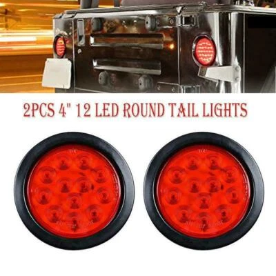 2x Luces redondas rojas de freno trasero de 4" para Kenworth Peterbilt Rubber Foto 1 de 4