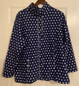 Quaker Factory Blue and White Polka Dot Stretch Snap Front Long Sleeve Jacket 1X - Picture 1 of 10