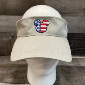 Disney Mickey Mouse Theme Park Sun Visor Hat Cap Logo USA Flag Khaki Adult - Picture 1 of 11