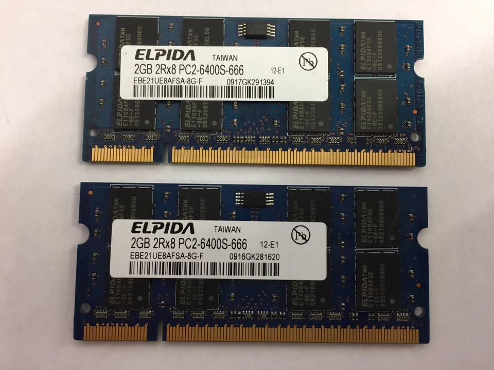 Elpida EBE21UE8AFSA-8G-F 4GB (2x2GB) 2Rx8 PC2-6400S SO-Dimm Laptop Memory RAM - Image 1 of 1