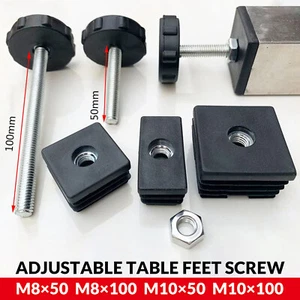 Adjustable Table Feet Screw Height Adjustment Feet Square Tube Insert End Caps - Picture 1 of 63