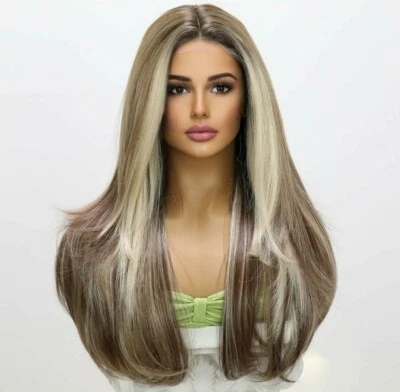 Парик HD Lace Front пепельно-коричневый блондинка длинные слои смесь человеческих волос деньги  - Изображение 1 из 4