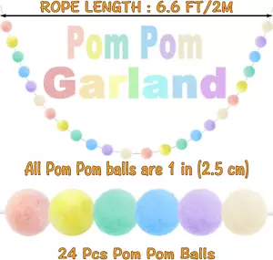 3Pk Pastel Pom Pom Garland Hanging Easter Decorations Indoor Home Decor for L... - Picture 1 of 12