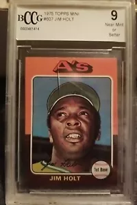 1975 TOPPS MINI #607 JIM HOLT A's BCCG 9 SET BREAK 1414 Cracked Holder - Picture 1 of 2