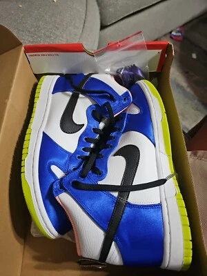 Nike Mujer Dunk Alto Blanco Negro Corredor Azul (Satinado) Talla 8 DV2185-100 Usado Foto 1 de 4