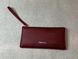 NUEVO Panda Eyes Mujer Cartera Muñequera Rojo Oscuro Tarjeteros Cremallera Bolsillo Regalo - Imagen 1 de 8