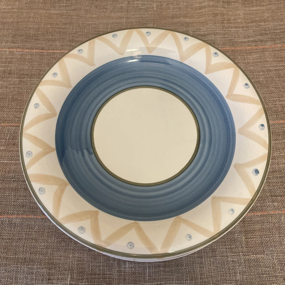 Gibson Dinnerware 7 3/4” Salad plate Blue Stripe Dot Taz Zig Zag Rare Set of 4 - Image 1 of 4