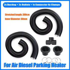 Air Diesel Heater 2x 60mm Dia 300cm Length Duct Pipe Outlet Connector Clamps # - Bild 1 von 13