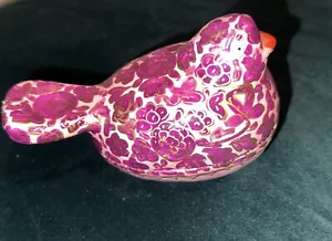 Pink Paper Mache Bird Box Vintage Handmade Trinket Mini Easter Egg Shape Ornate - Picture 1 of 8