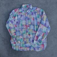 VTG All Hours Shirt Women L Multicolor Button Top Blouse Long Sleeve Made USA