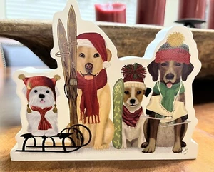 Winter Welpen Hunde Schild Hunde Schlitten Skifahren Snowboarden Holz Tischschild Neu - Bild 1 von 8