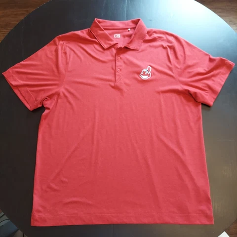 Cleveland Indians Mens Polo Shirt Size XL Chief Wahoo Cutter & Buck Red Golf Cover