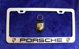 Light Metal Porsche License Plate Frame Key Fob Key Chain Accessory Crest - Picture 1 of 10