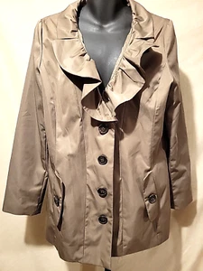 Sandro Studio Women’s Taupe Trench Coat Jacket Button Pockets Size L - Picture 1 of 13
