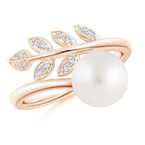 ANGARA 8 mm South Sea Pearl Olive Leaf Wrap Ring for Women in 14K Rose Gold - Picture 1 of 11
