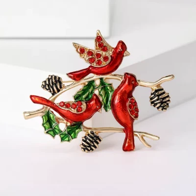 Роскошная брошь на булавке с красным кардиналом птицей — стразы подарок на рождественский праздник ювелирные изделия - Изображение 1 из 4