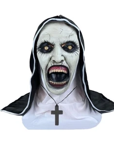 The Nun Scary Mask w/ Cross Necklace Halloween Costume Horror Full Head -New! - Picture 1 of 6