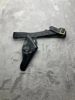Funda de Cuero Genuino Derecha Policía Militar Revólver Negro Pistola Cinturón Solapa a Presión Foto 1 de 4