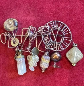 Vintage Artisan Brooch Pin Multi Gemstone Crazy Lace Quartz Citrine Grapes 3” - Picture 1 of 13